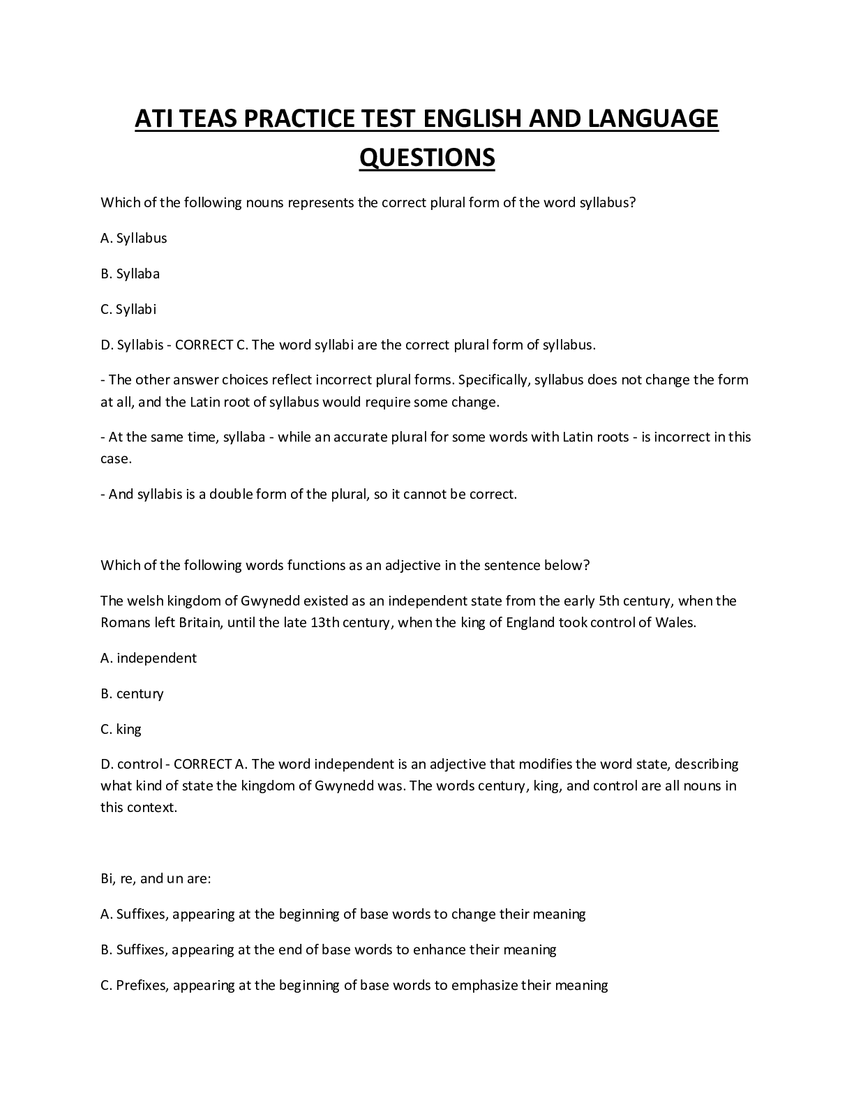 Preview image for ATI TEAS PRACTICE TEST ENGLISH AND LANGUAGE QUESTIONS AND ANSWERS LATEST